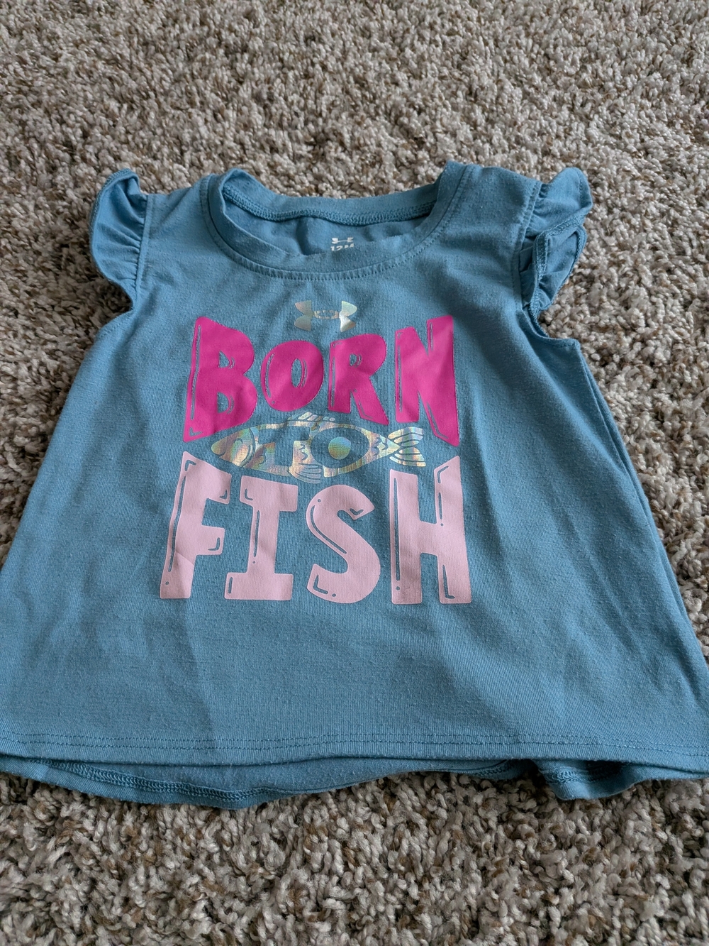 Under Armour Blue Ruffle Sleeve 'Born Fish' Graphic Tee Size 12 Months